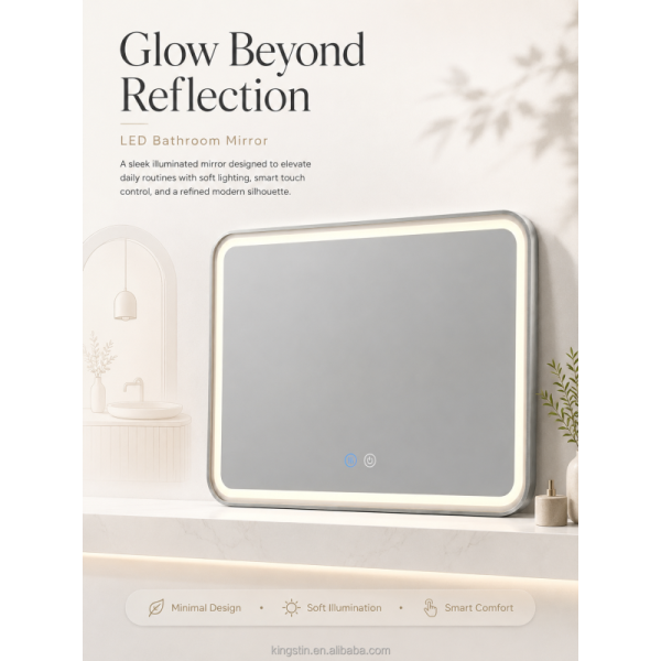 Kingstin Rectangular LED Bathroom Mirror, Dimmable 3-Color, Anti-Fog, Custom Size Metal Frame Smart Vanity Mirror