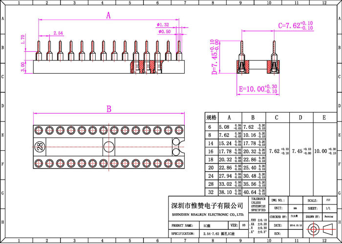 Соединитель UL94V-0 прямое 8P заголовка гнезда тангажа 2.54mm IC женский