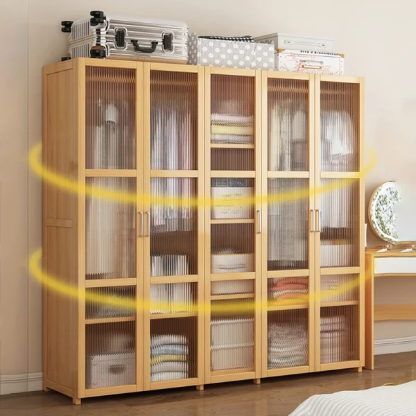 Assembly Bamboo Coat Rack for Bedroom Home Wardrobe Large Clothing Storage Cabinet Furniture