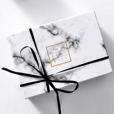 White Marble Printed Cardboard Favor Box Gift Packaging For Wedding Invitation