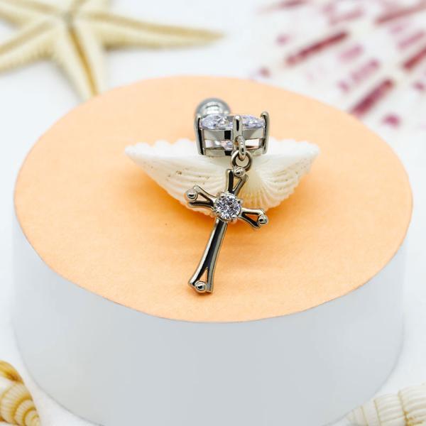Belly Button Rings Shiny Clear Zircons Metal Cross Dangle Navel Piercing Jewelry