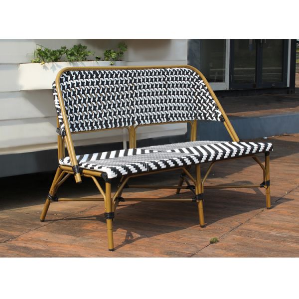 Outdoor Garden Patio French Bistro Cafe Aluminum 2 Seater Rattan Bench Chair