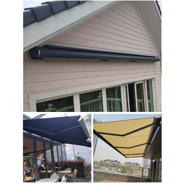 High Quality Aluminum Electric Remote Control Retractable Folding Arm Awnings Full Cassette Polyester Awning Canopy