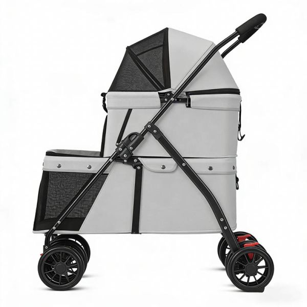 Foldable Pet Stroller Detachable Carrier Shockproof Waterproof 4 Wheel Travel Cart for Dog Cat B2B