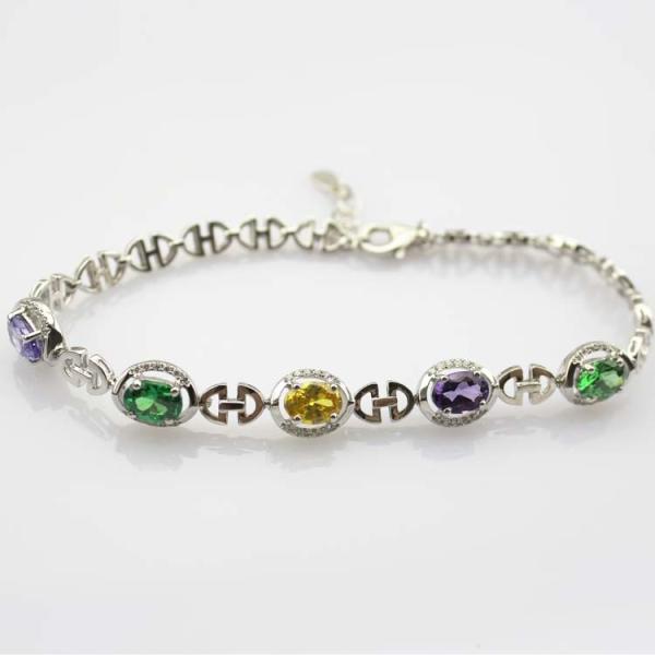 925 Sterling Silver  Multicoloured Cubic Zircon Link Tennis Bracelet (H14)