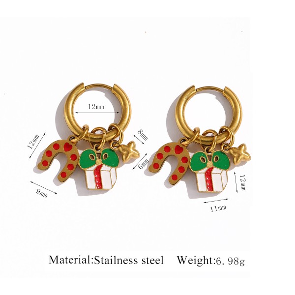 Stainless Steel 18K Gold Plated Christmas Series Design Hoop Earring Cute Santa Claus Christmas Tree Charms Jewelry Earrings