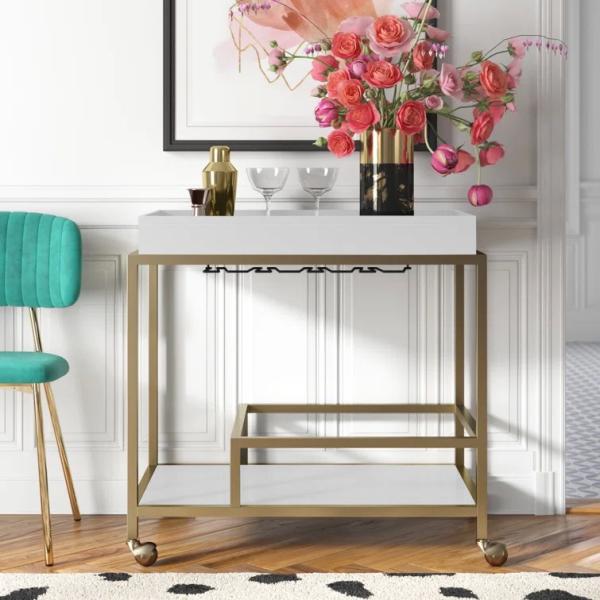 Brass Wine Drink Bar Cart Restaurant Serving Trolley Customized