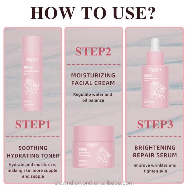 Marque privée Niacinamide éclaircissant anti-âge Rides Crème Rétinol sérum Rose Toner Ensemble de soin de la peau du visage