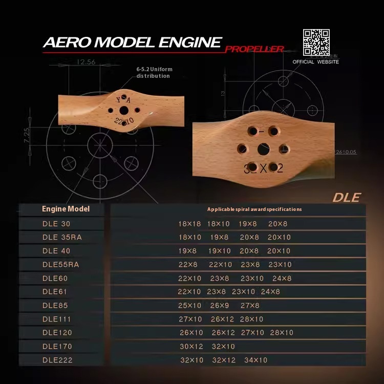 Dle High-Efficiency Wooden Paddle with Gasoline Engine Non-Nylon Plastic Mounting Holes for Drones Accessories