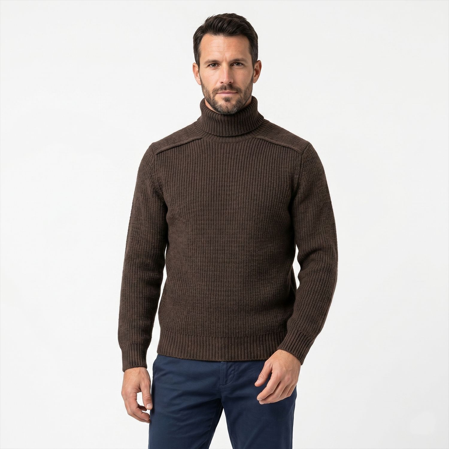 Men's 100% wool double fold turtleneck pullover