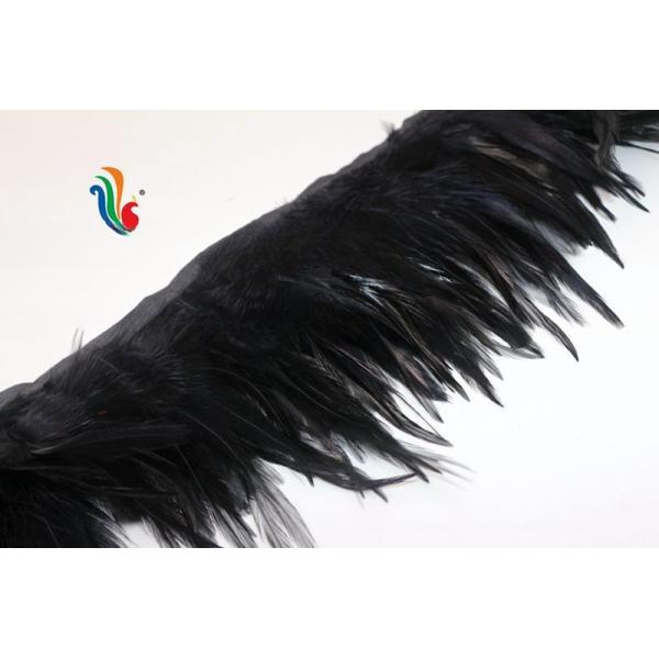 Dyed Pattern Black Satin Hackle Feather Fringe Trim for Party Decoration 4-6inch