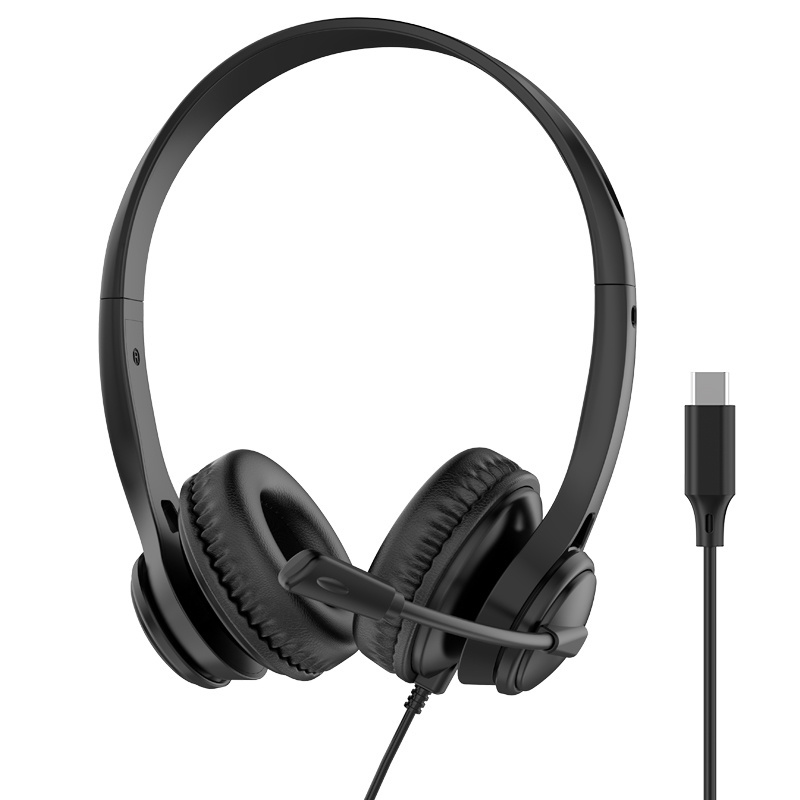 JTY-1225 Head mounted wired headphones with microphone, desktop laptop, online learning, office, customer service, call headset 3.5mm/Type-C/USB plug, supporting OEM/ODM customization service