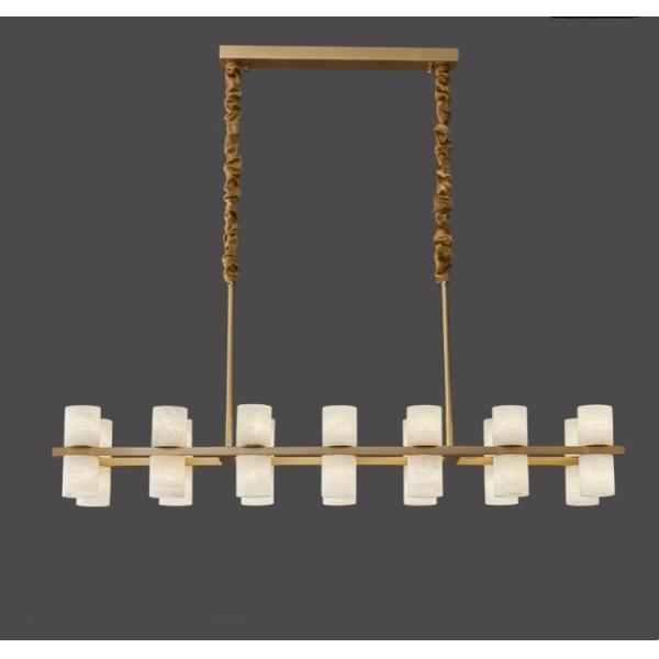 Custom Dining Room Bar Rectangle Ceiling Luxury Alabaster Decorative Chandelier Gold Brass Pendant Light