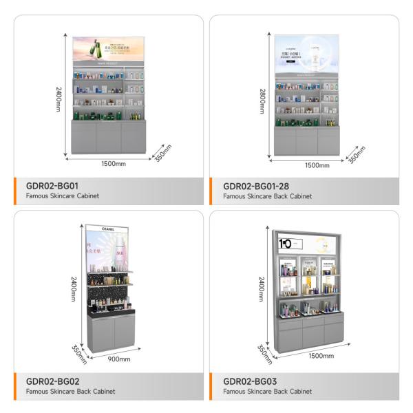 Retail Shop Design Grey Oiled Wooden Skincare Cabinet With Led Lights For Customized Shop Display And Branding Shop Stand