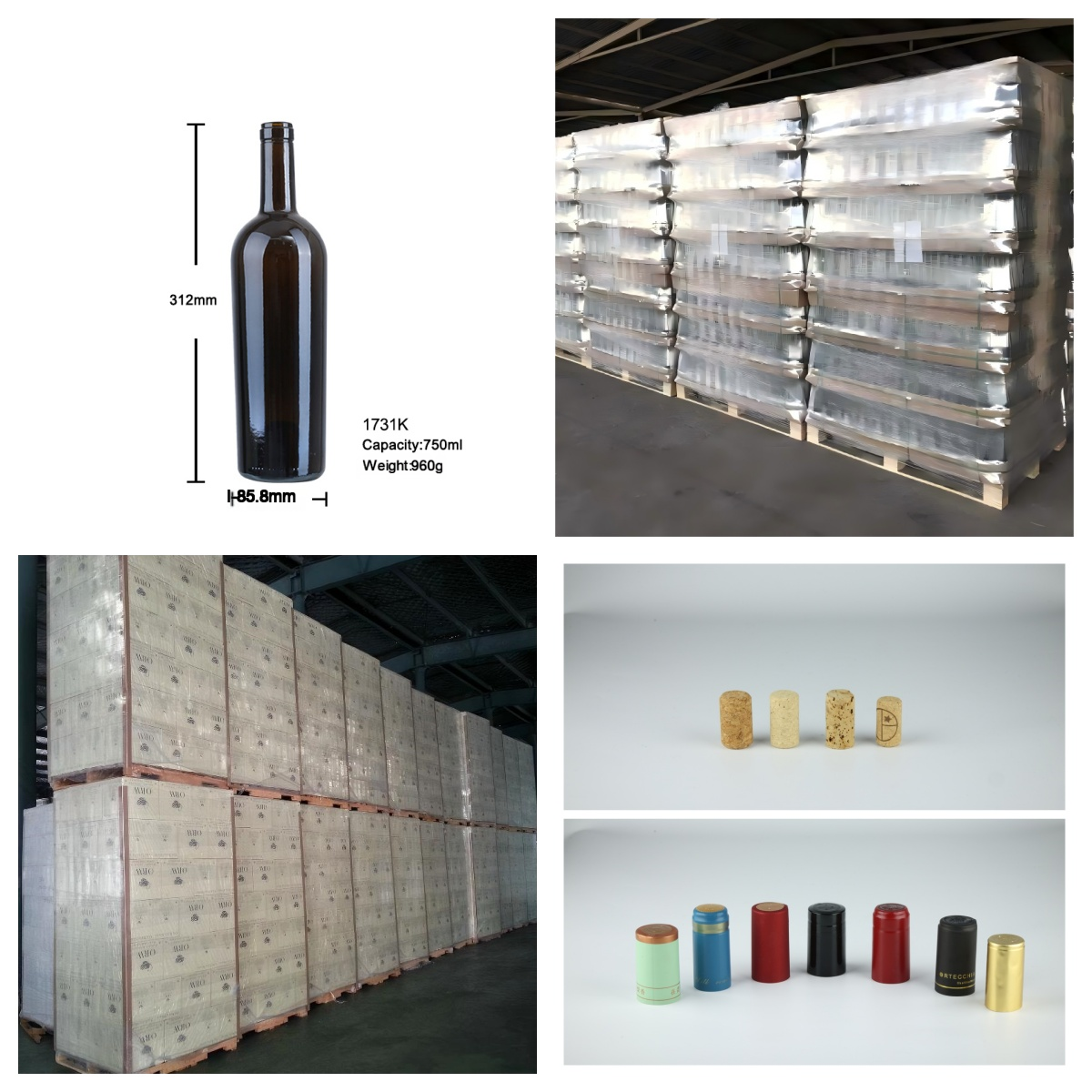750ml Icon Tapered Bordeaux Glass Bottle Cork Top For Ultra Premium Wine 960g 1731K-7