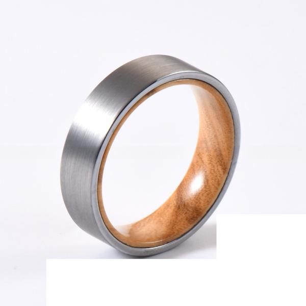 6 mm argentée brossée Tungstène bords plats avec bois d'olivier Ringe de mariage pour hommes femmes Confort Adapté et résistant aux rayures