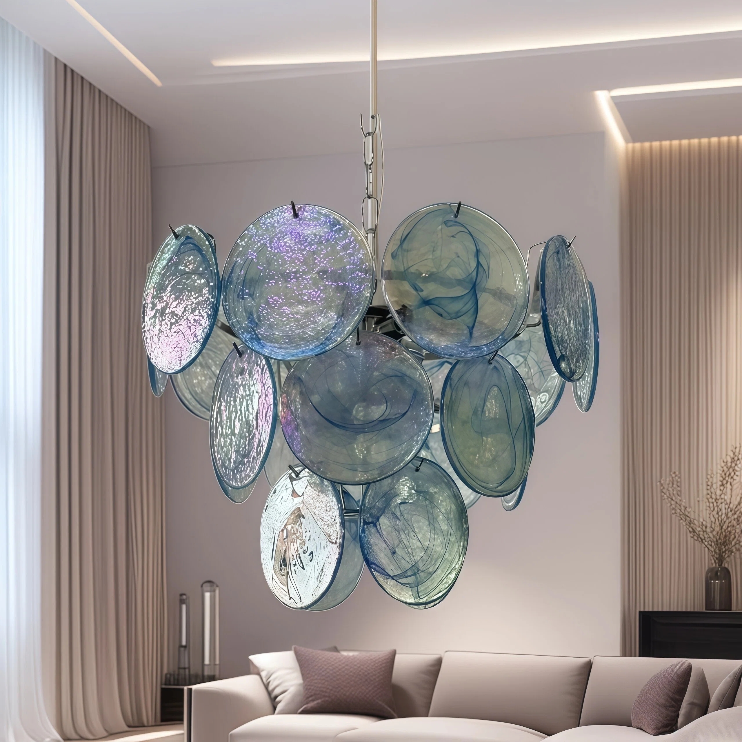 JYLIGHTING Artistic Disc‑Form Hand‑Blown Glass Chandelier, Cluster‑Style Suspension Lighting for High‑end Residential and Commercial Interior Decoration