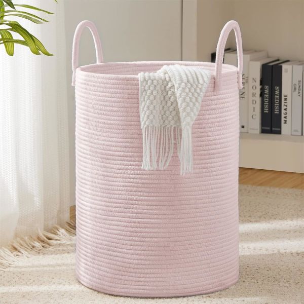 Woven Rope Laundry Hamper Basket, Tall Luandry Basket, Baby Nursery Hamper For Blanket Storage, Clothes Hamper For Laundry In Bedroom-Large-(CUSTOMIZED COLOR, 58L, 72L)