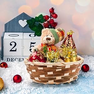 Round Gift Baskets, Bamboo Small Bread & Fruit Baskets, 7