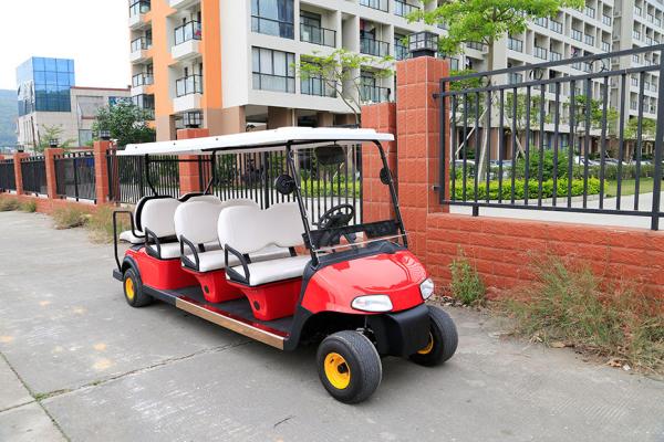 Red Body Color Sightseeing Car 8 Passenger Electric Golf Buggy With Plastic Storage Tank
