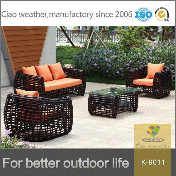 Direct Supply Brown Rattan Garden Sofa Set With Glass Coffee Table For Outdoor Entertainment