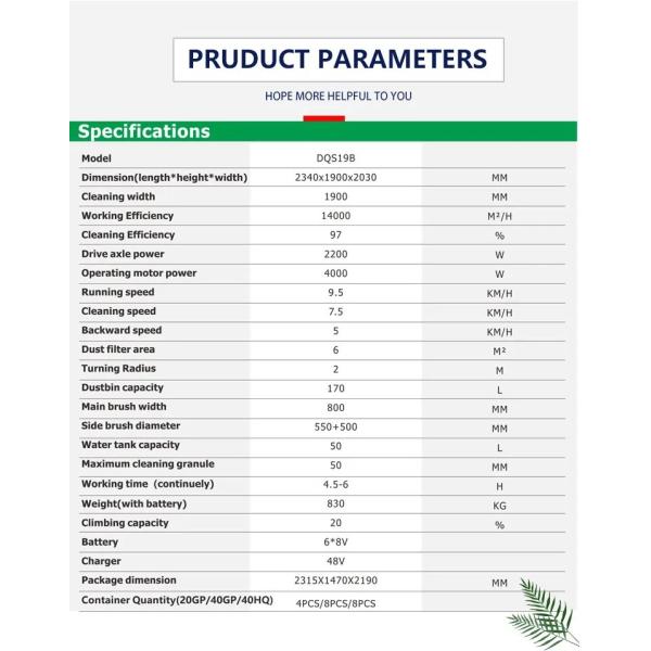 6*8V Voltage Automatic Electric Floor Sweeper for Outdoor Parking Lot and Road Cleaning