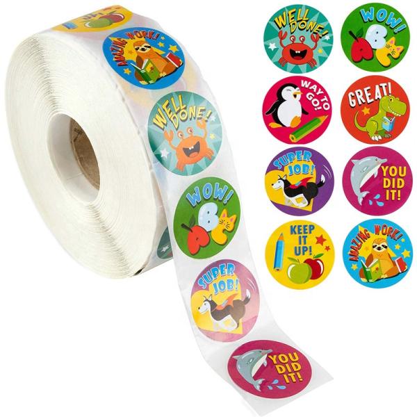 500 Pcs Cute Animals Stickers Thank You Labels for School Rewards Round Self Adhesive Label Roll