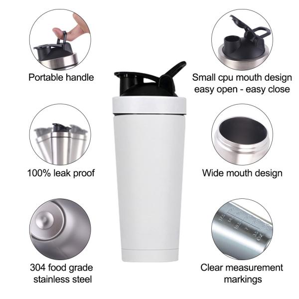 739ml / 500ml Capacity Custom Color Stainless Steel Protein Shaker Bottle for Gym