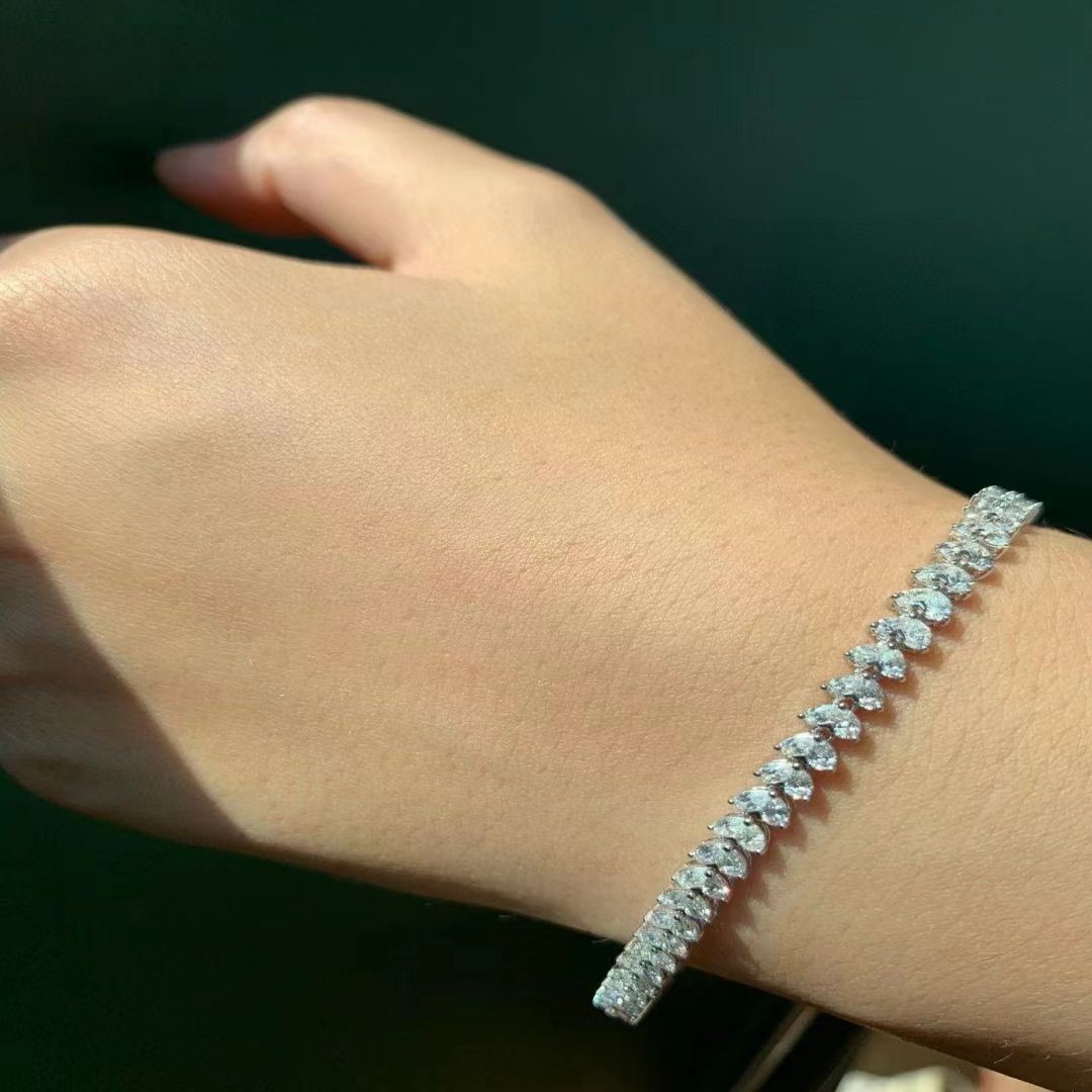 18K Customizable Tennis Bracelet with Lab Grown Diamond and Full Diamond Water Drop