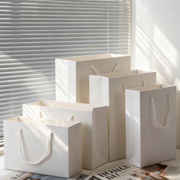 Cross-border Trade Exquisite White Cardboard Tote Bags Custom Gift Bags Clothing Store Tote Bags