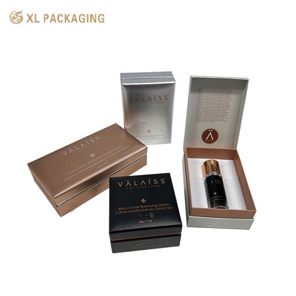 Hinged Cosmetic Paper Box with Rose Gold Foil Stamping Custom Flocked Foam Liner