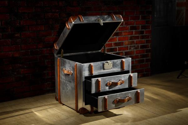 Aluminium Sheet Decorative Storage Trunk Sets 2 Drawers Solid Wood Bar Durable
