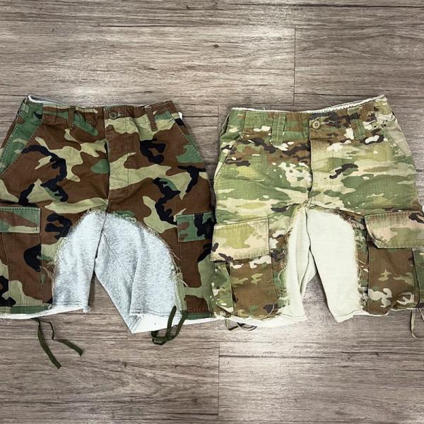 Logotipo personalizado Calidad de ropa callejera de peso pesado algodón francés parche de angustia vintage sol desvanecido lavado ácido francés shorts Terry hombres