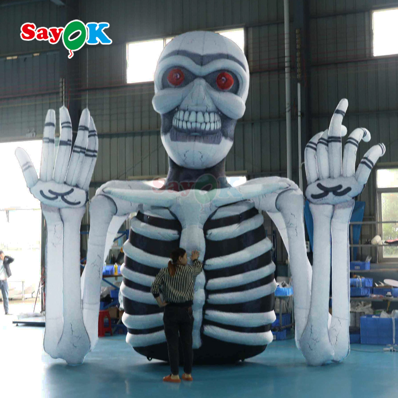 Scary Giant Inflatable Halloween Skeleton with LED Lights for Outdoor Decor