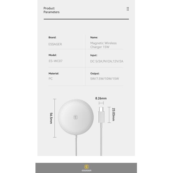 ESSAGER ES-WC07 Series 15W Quick Fast Charge Magnetic Wireless Charger for iPhone