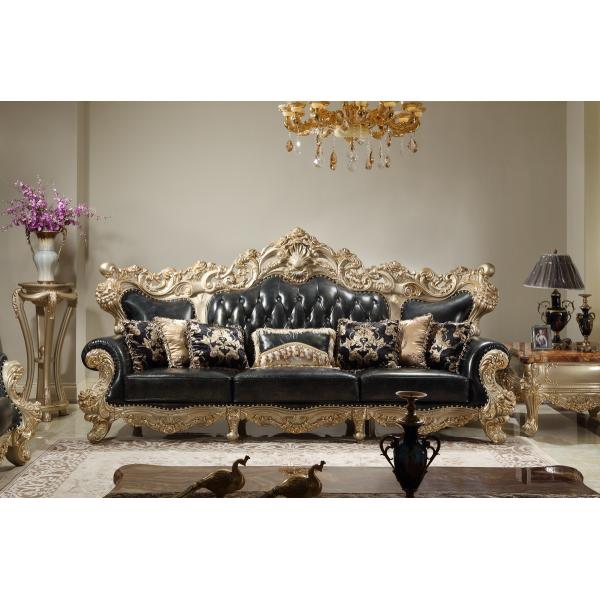Luxury Leather Sofa set in Champagne Rose wood Hand carving by Joyful Ever Furniture