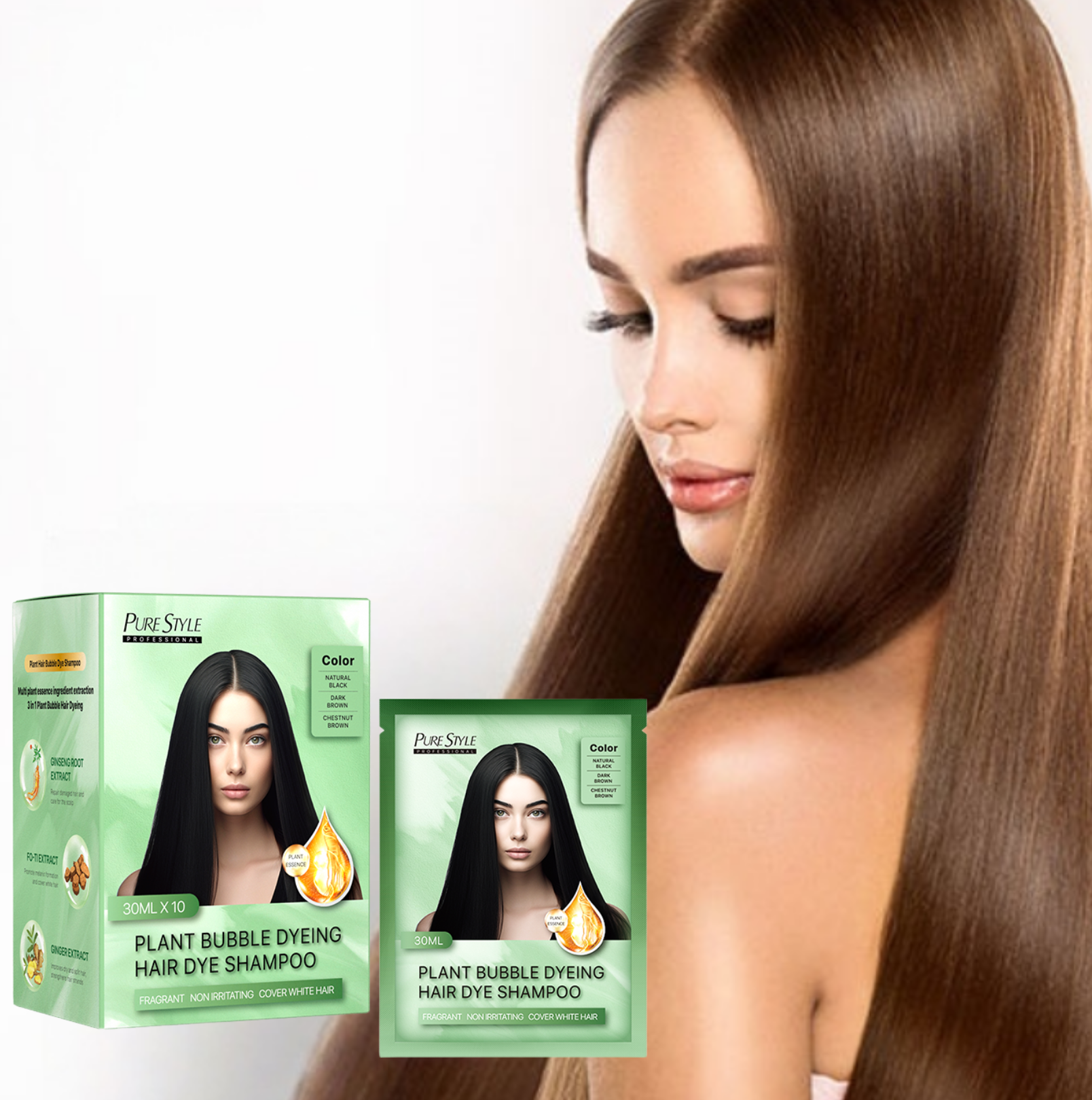 Plant Hair Dye Shampoo Fast Gray Coverage Bubble Color Easy Application Black