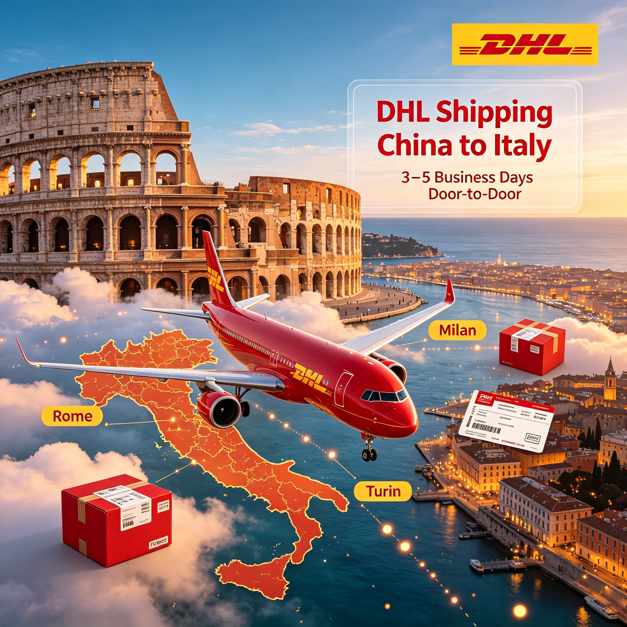 Professional DHL International Express Shipping From China To Italy Door To Door Delivery