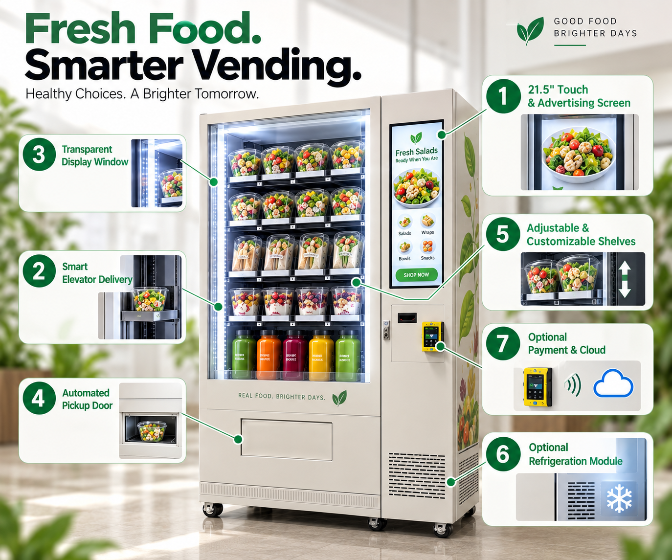 Winnsen Automatic Salad Vending Machine with Transparent Glass Display LED Shelves