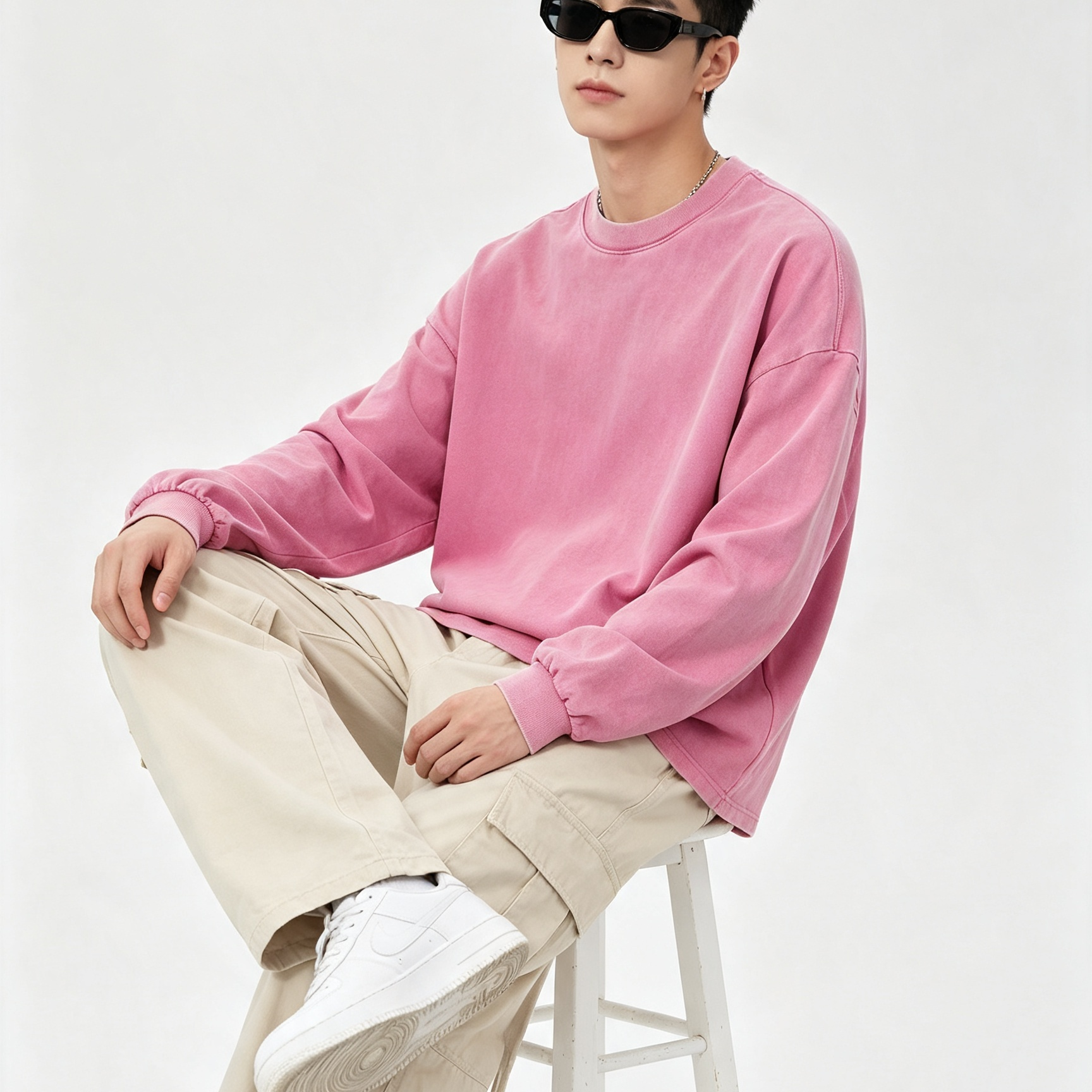 Men’s Loose Fit Cotton Long-Sleeve T-Shirt Casual Crew Neck Streetwear Basic Top