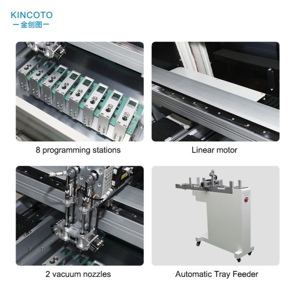 KR82-2500H Auto Tray IC Programming Machine | 8 Stations + Stack Tray Feeder | ±0.03mm Linear Motor for QFN/SOP/QFP | 2500 UPH