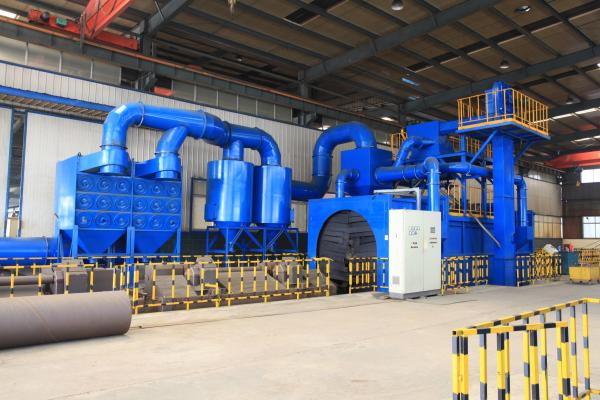 14 Inch Steel Pipe Shot Blasting Machine , 4pcs X 11kw Vapour Blasting Equipment