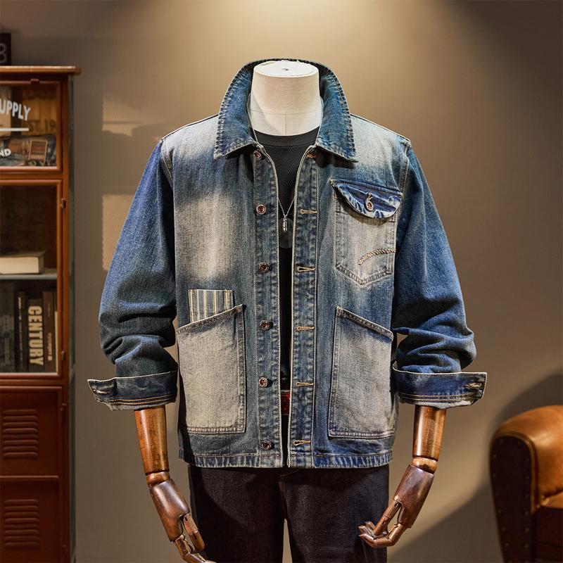 Lapel Collar Blue Daily Washed mens denim jacket wholesale No Lining Long Sleeve Custom (JK529)