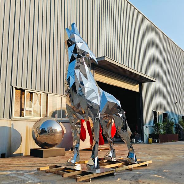 Large Outdoor Stainless Steel Geometric Animal Sculpture Howling Wolf Statue