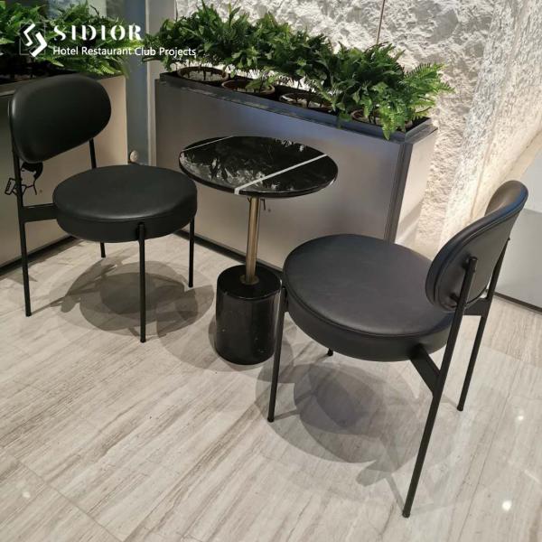 Stainless Steel Frame Grey Leather Dining Chairs 41cm Width Modern Room Chair