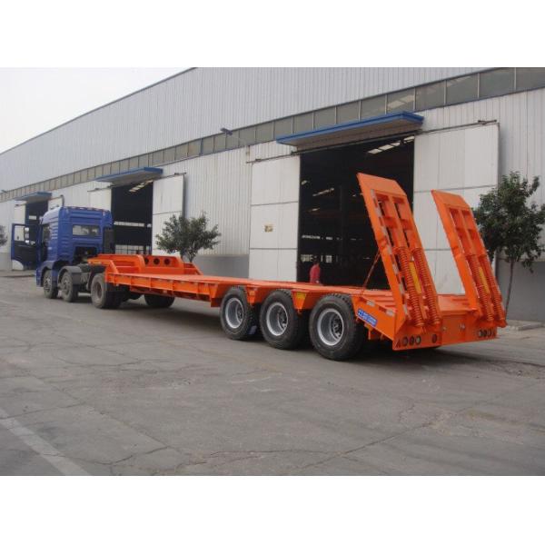 Hydraulic Ramps 60 Tons Low Bed Semi Trailer , Air Suspension Low Flatbed Trailer