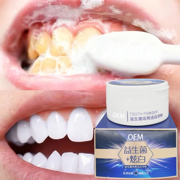 Customizable Wholesale Private Logo Probiotic Oral Hygiene Teeth Whitening Cleaning Stains Powder for Home Teeth Bleaching