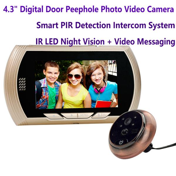 4.3 Digital Door Peephole Viewer Photo Video Camera Recorder Home Security Smart PIR Video Doorbell IR LED Night Vision