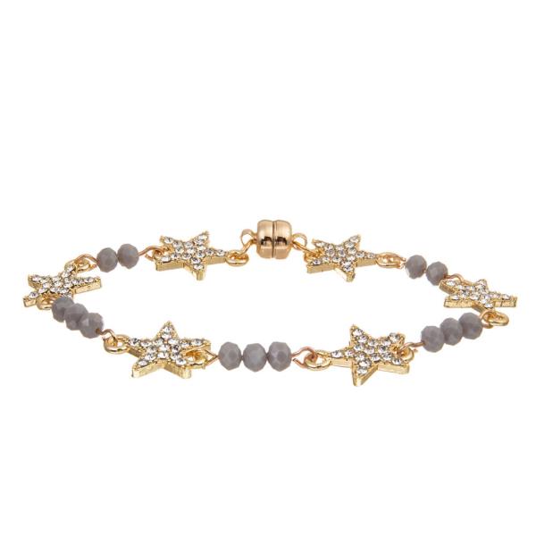 Women Custom Six Star Crystal Beads Bracelet Gold Plated With Magnetic Buckle