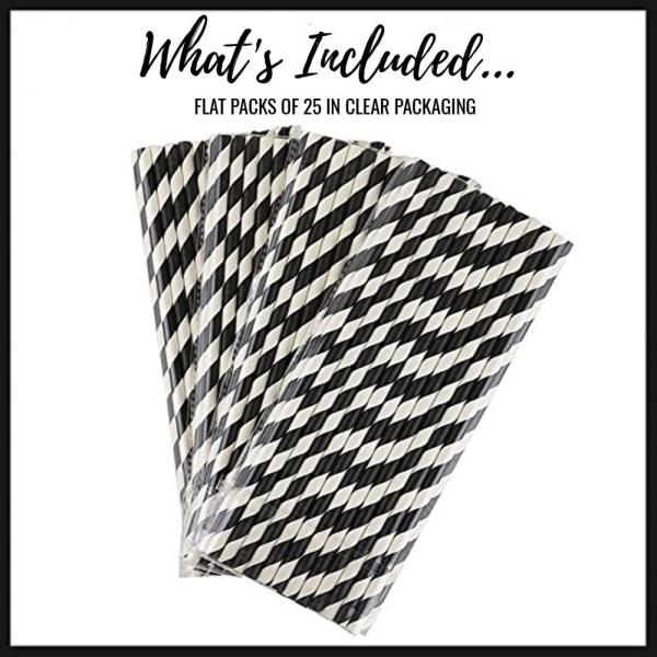 Eco Friendly 8.25 Inches Graduation Black Striped Disposable Paper Straws